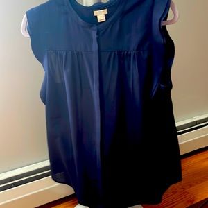 Navy J. Crew top. Never worn. Button down blouse with flutter sleeve.
